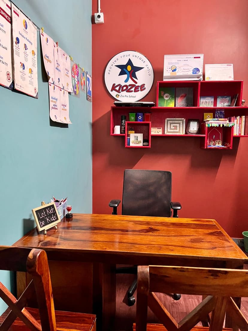 Principal office at Kidzee Kasavanahalli preschool with comfortable parent consultation area
